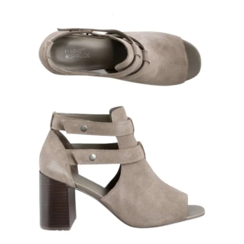 NEW Market & Spruce Riley Cutout Suede Heeled Open Toe Sandal Bootie Sz. 8.5